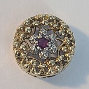 Vintage Richard Klein 10K Yellow Gold Round Ruby Slide Charm